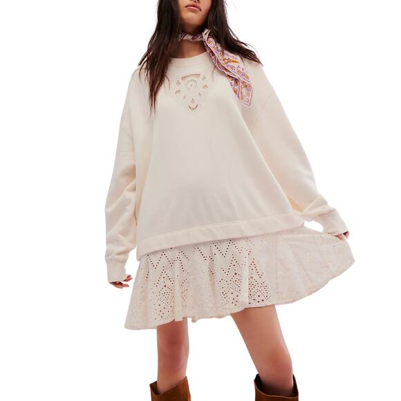 Free People Dresses & Skirts - Free People Prairie Sweatshirt 🌾 NWOT | Size M | Ivory Cream Cozy Slouchy Fit